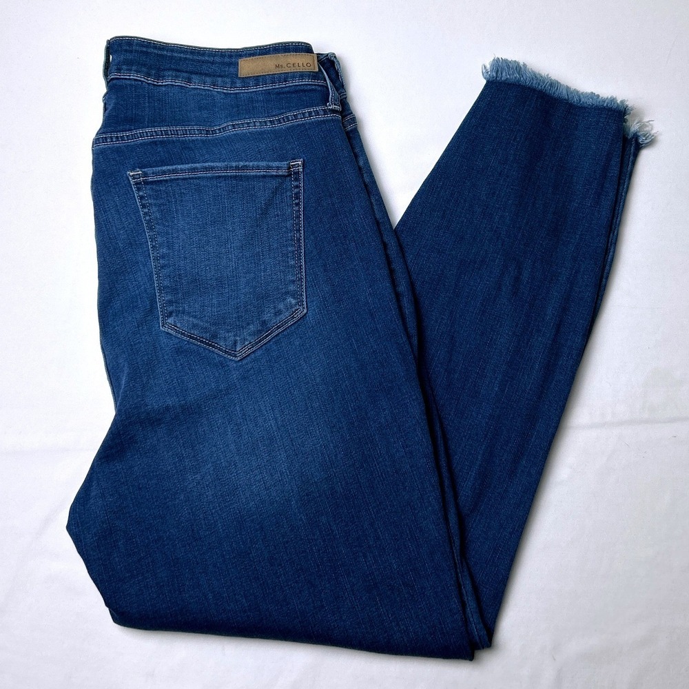 Ms. Cello Womens High Rise Stretch Raw Hem Skinny Jeans Size 18 Blue Casual